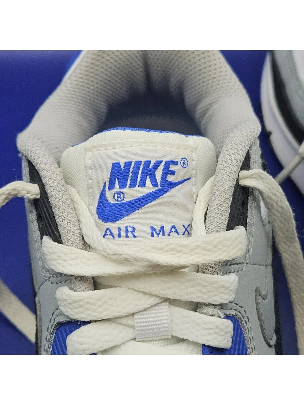 Nike Air Max 90 Shoes Youth Size 5Y Wolf Grey Royal Blue Black Non-Marking Sole